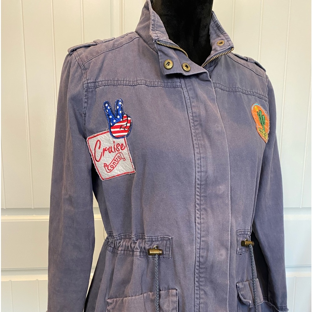 Miss London Faded Distressed Blue Drawstring Patched Jacket - Picture 3 of 15